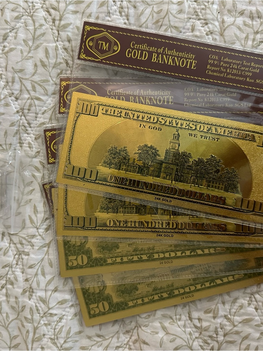 Gold Banknote Decorative Replica Set - Shiny Gold Finish